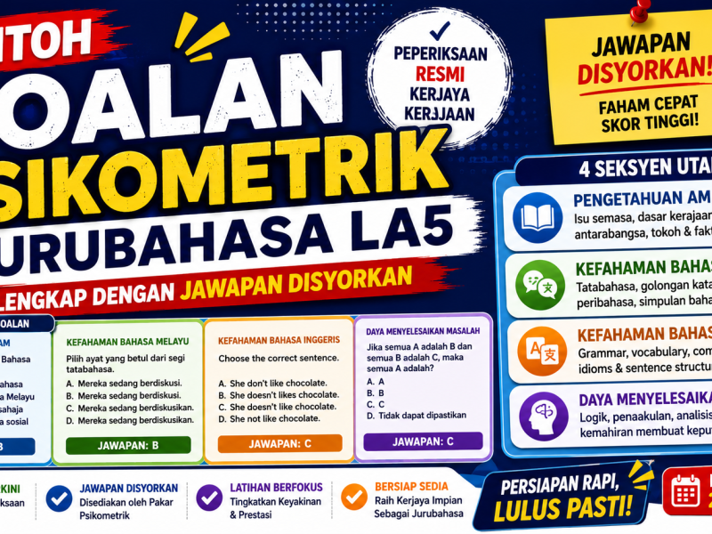 Contoh Soalan Psikometrik Jurubahasa LA5 Lengkap Dengan Jawapan Disyorkan