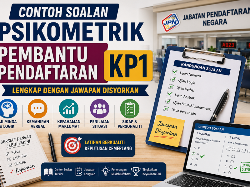 Contoh Soalan Psikometrik Pembantu Pendaftaran KP1 Lengkap Dengan Jawapan Disyorkan